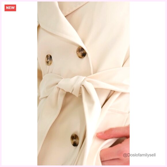 Long Trench Coat Oversized Double Breasted Lapel Overcoat Outerwear with Belt - Picture 7 of 7